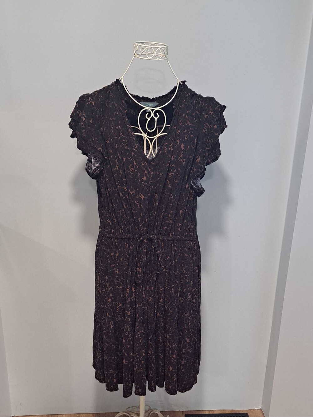 Terra & Sky Leopard Print Mobwife Witchy Boho Flowy Flutter Dress Size 1X 16W 18